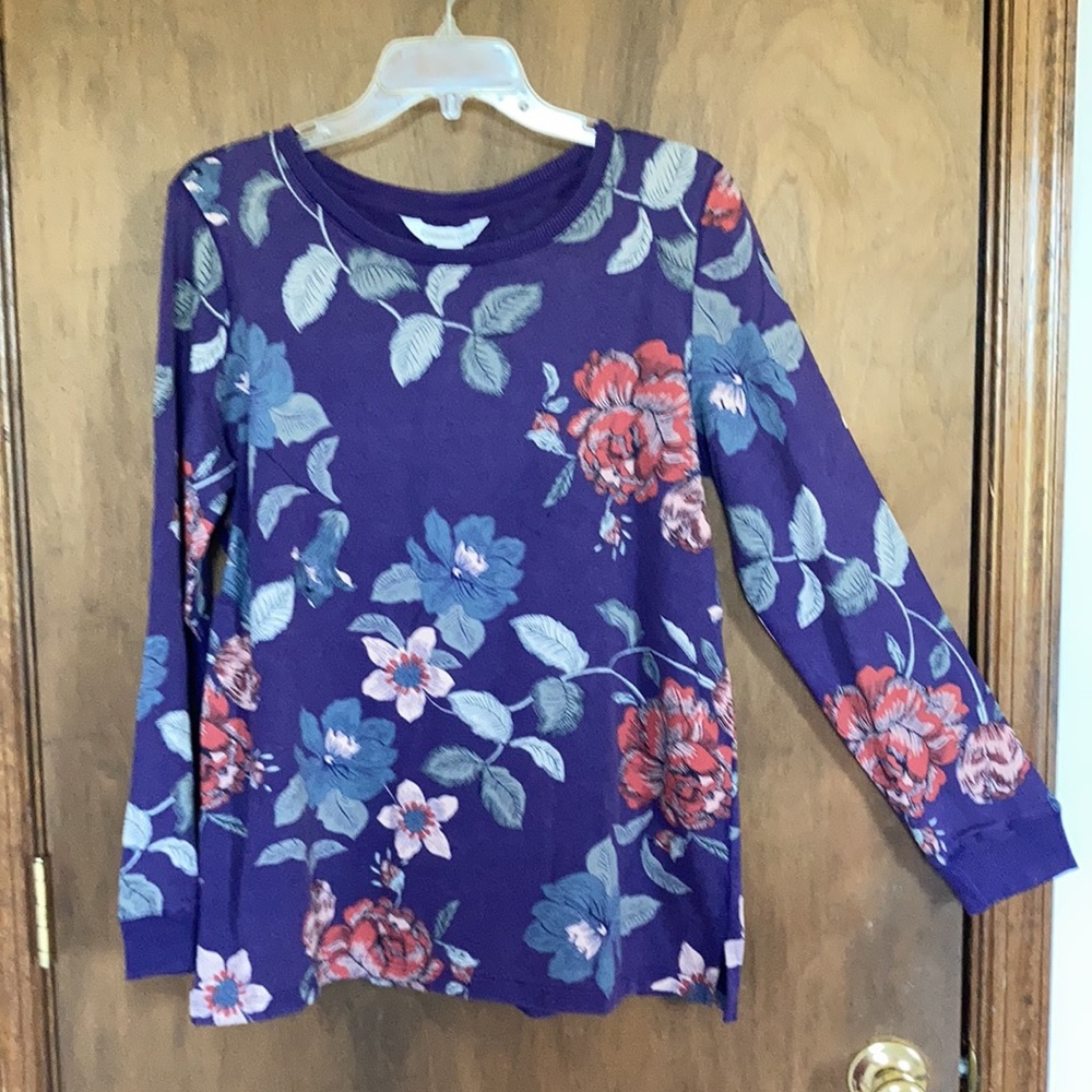 Coldwater Creek floral print top pullover seaming design on back casual S - Picture 6 of 17
